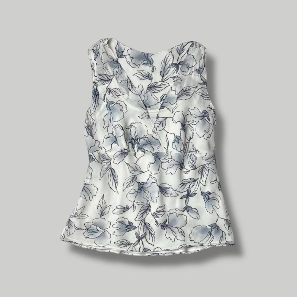 Ann Taylor LOFT sheer white chiffon floral empire waist tank top layered cami 6 - Picture 6 of 8